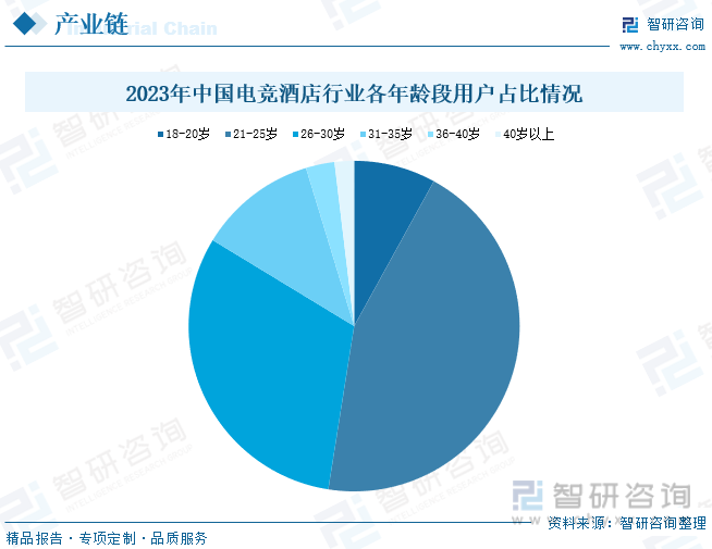 2023年中国电竞酒店行业各年龄段用户占比情况