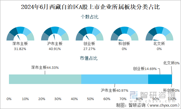 2024年6月西藏自治区A股上市企业所属板块分类占比图