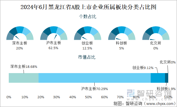 2024年6月黑龙江省A股上市企业所属板块分类占比图