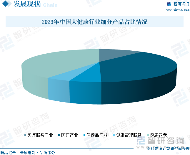 2023年中国大健康行业细分产品占比情况