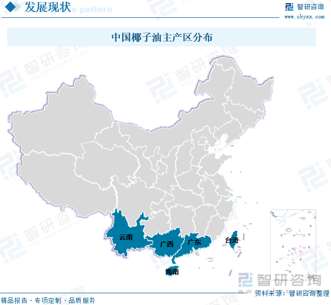 中国椰子油主产区分布