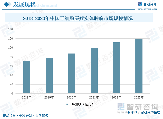 2018-2023年中国干细胞医疗实体肿瘤市场规模情况