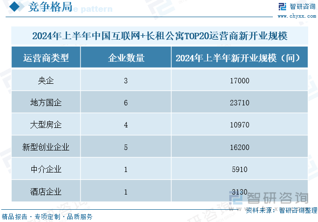 2024年上半年中国互联网+长租公寓TOP20运营商新开业规模