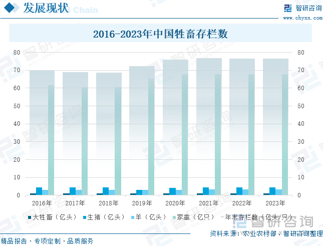 2016-2023年中国牲畜存栏数