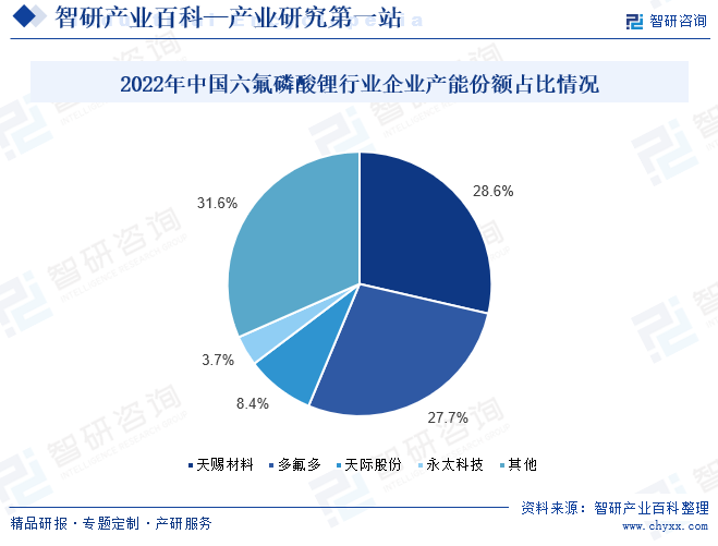 2022年中国六氟磷酸锂行业企业产能份额占比情况