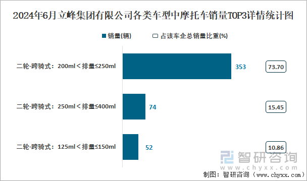 2024年6月立峰集团有限公司各类车型中摩托车销量TOP3详情统计图