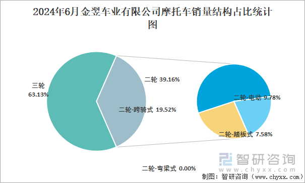 2024年6月金翌车业有限公司摩托车销量结构占比统计图