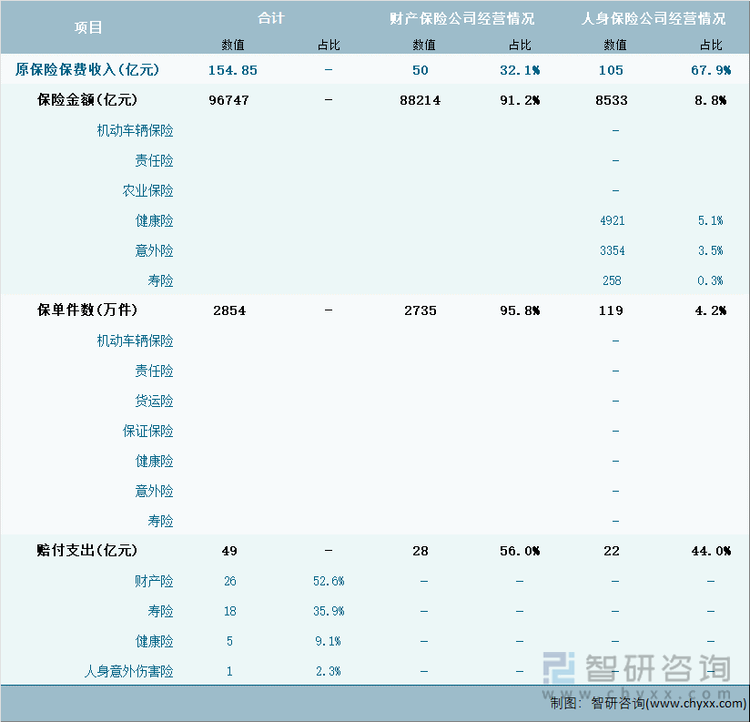 2024年1-6月宁夏回族自治区保险业经营详情表