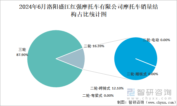 2024年6月洛阳盛江红强摩托车有限公司摩托车销量结构占比统计图