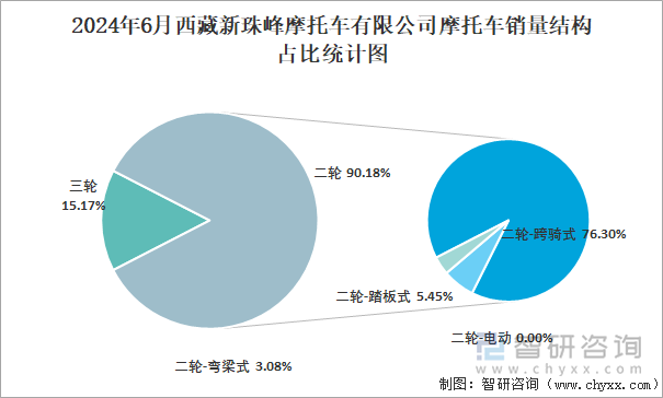 2024年6月西藏新珠峰摩托车有限公司摩托车销量结构占比统计图