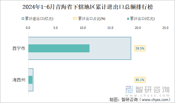 2024年1-6月青海省下辖地区累计进出口总额排行榜