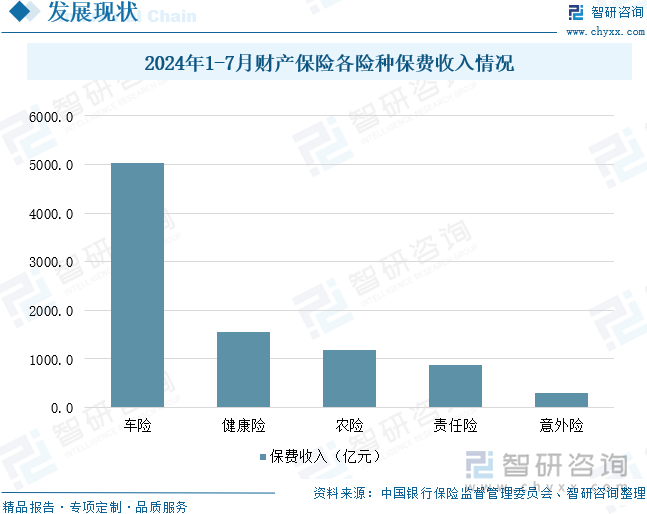 2024年1-7月财产保险各险种保费收入情况