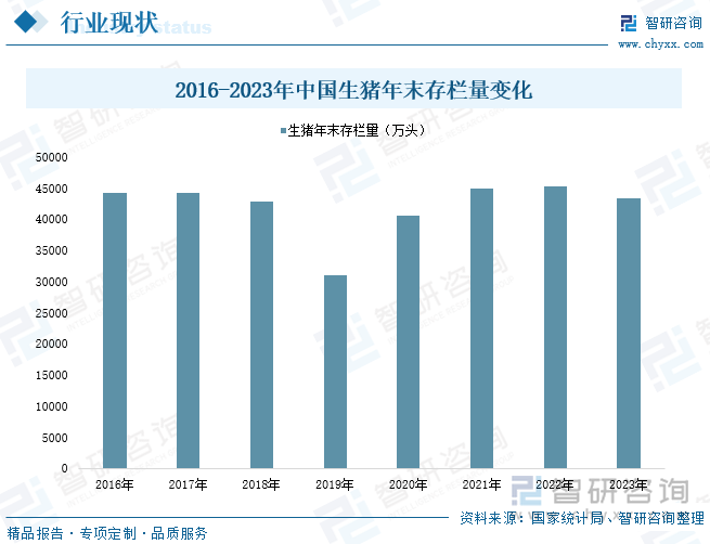 2016-2023年中国生猪年末存栏量变化