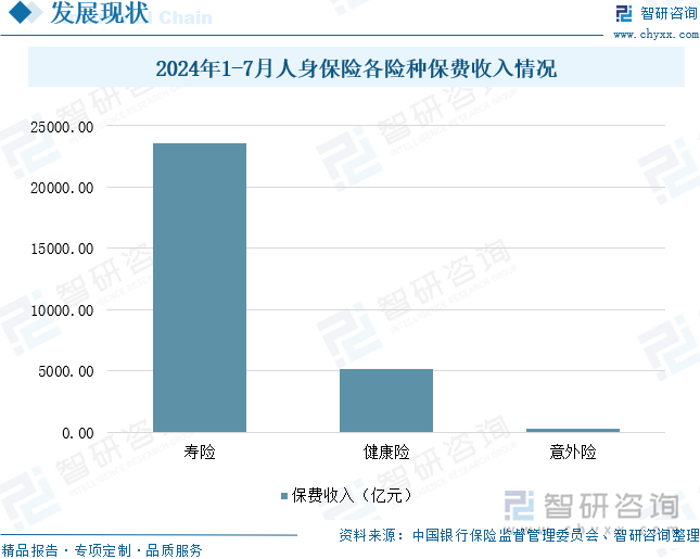 2024年1-7月人身保险各险种保费收入情况