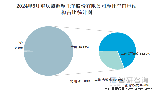 2024年6月重庆鑫源摩托车股份有限公司摩托车销量结构占比统计图