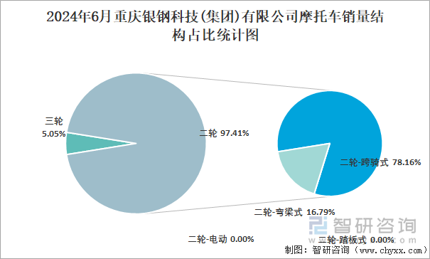 2024年6月重庆银钢科技(集团)有限公司摩托车销量结构占比统计图