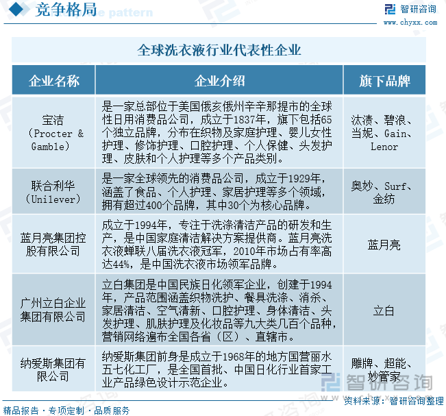 全球洗衣液行业代表性企业