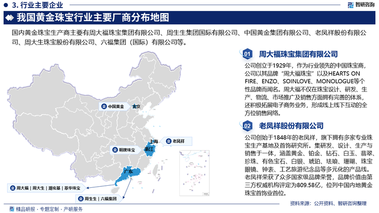 具体来看，中国国内的黄金珠宝市场已呈现了外商品牌、港资品牌和国内品牌的三种类型品牌的并行格局。目前，中国国内的高档产品市场已经基本被Tiffany、Cartier、Bvlgari等国际知名品牌所占据。尽管目前中国国内品牌也占有着我国中端市场很大的份额，但争夺非常惨烈，以周大福、周生生等港资品牌为主，还有内地品牌中国黄金，老凤祥，明牌珠宝等。