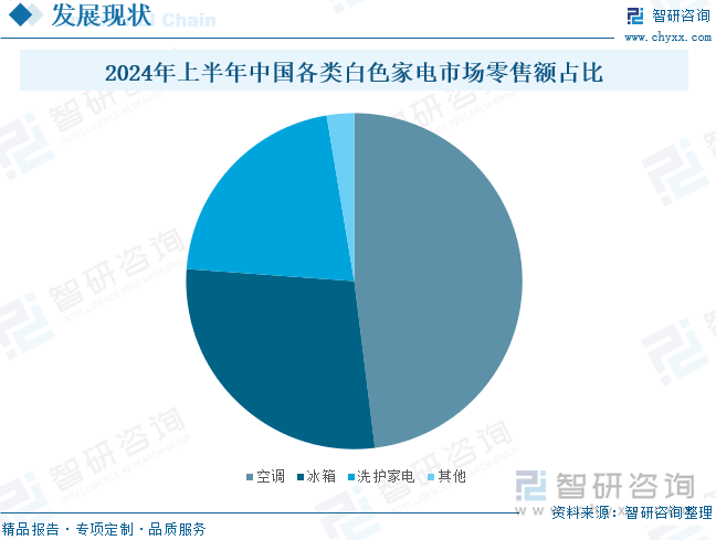 2024年上半年中国各类白色家电市场零售额占比