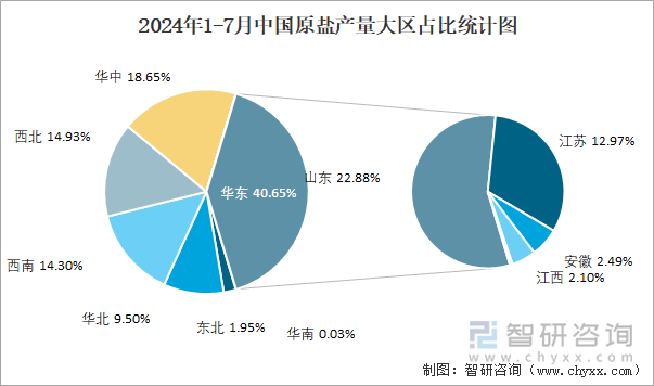 2024年1-7月中国原盐产量大区占比统计图