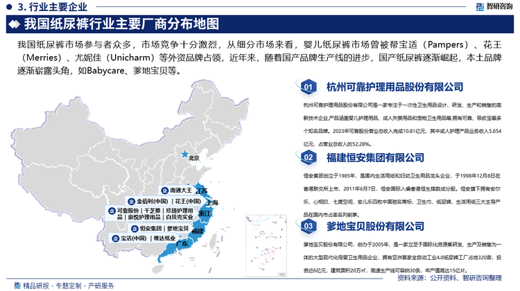 我国纸尿裤行业主要厂商分布地图