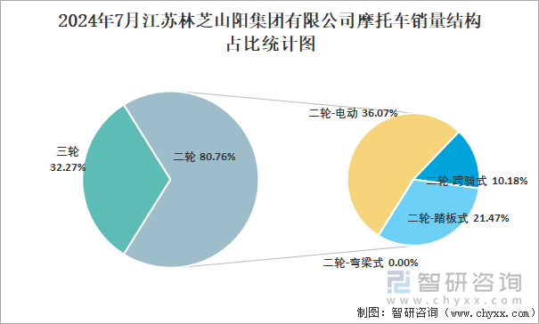 2024年7月江苏林芝山阳集团有限公司摩托车销量结构占比统计图