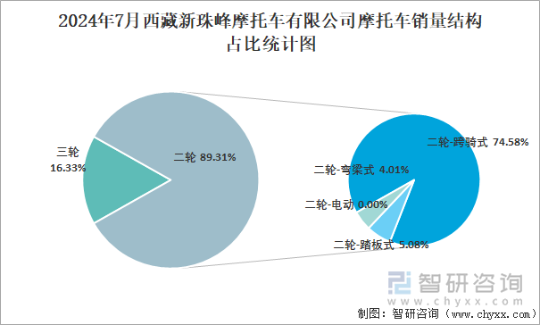 2024年7月西藏新珠峰摩托车有限公司摩托车销量结构占比统计图