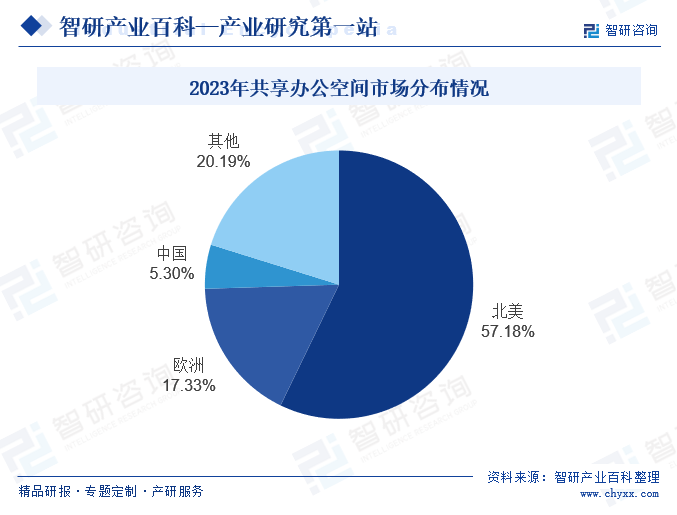 2023年共享办公空间市场分布情况