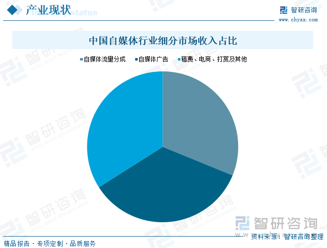 中国自媒体行业细分市场收入占比