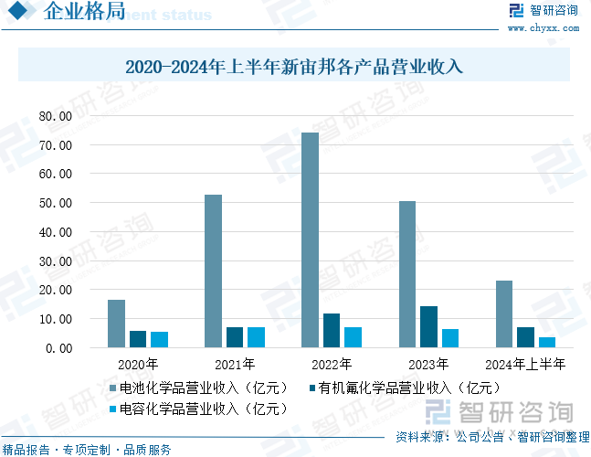 2020-2024年上半年新宙邦各产品营业收入