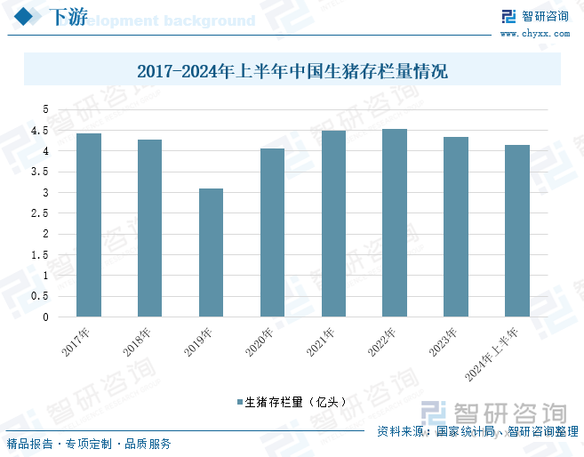 2017-2024年上半年中国生猪存栏量情况