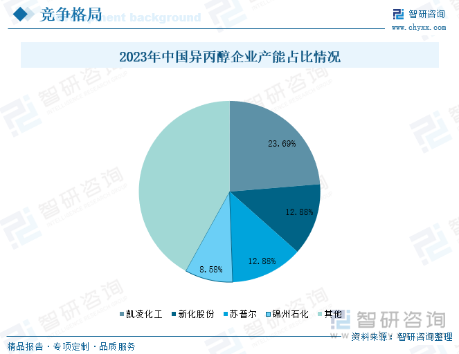 2023年中国异丙醇企业产能占比情况