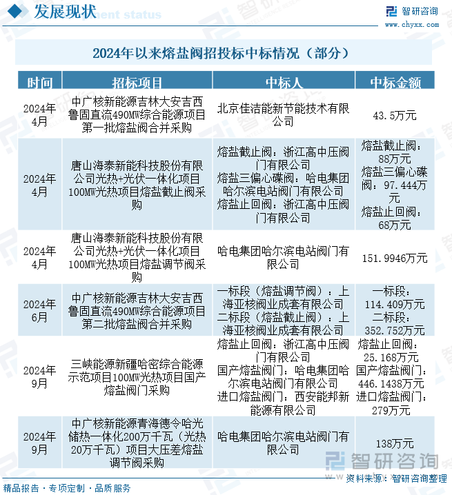 2024年以来熔盐阀招投标中标情况（部分）