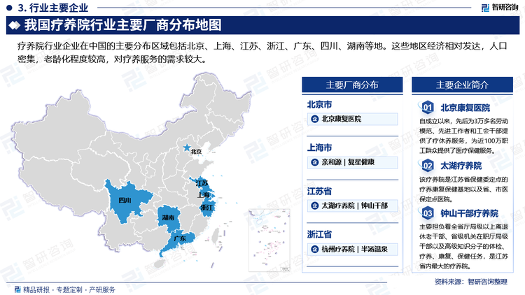 疗养院行业企业在中国的主要分布区域包括上海、江苏、广东、四川、湖南、河南等地。这些地区经济相对发达，人口密集，老龄化程度较高，对疗养服务的需求较大。