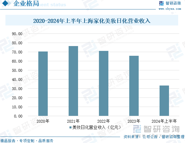 2020-2024年上半年上海家化美妆日化营业收入