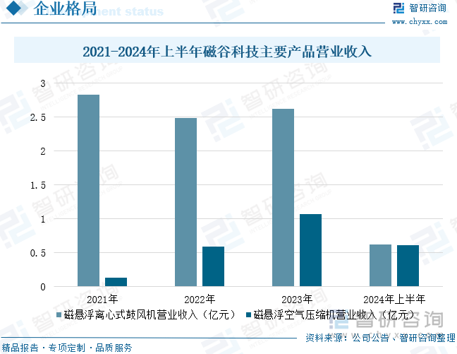 2021-2024年上半年磁谷科技主要产品营业收入