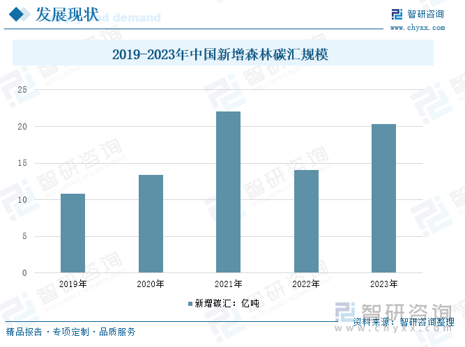 2019-2023年中国新增森林碳汇规模