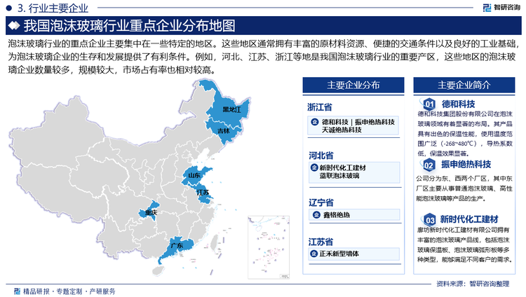 泡沫玻璃行业的重点企业主要集中在一些特定的地区。这些地区通常拥有丰富的原材料资源、便捷的交通条件以及良好的工业基础，为泡沫玻璃企业的生存和发展提供了有利条件。例如，河北、江苏、浙江等地是我国泡沫玻璃行业的重要产区，这些地区的泡沫玻璃企业数量较多，规模较大，市场占有率也相对较高。