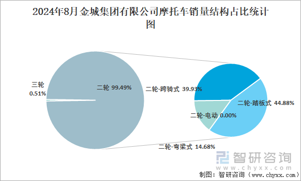 2024年8月金城集团有限公司摩托车销量结构占比统计图