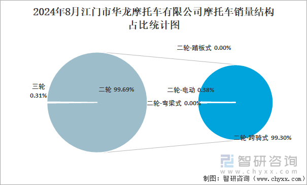 2024年8月江门市华龙摩托车有限公司摩托车销量结构占比统计图