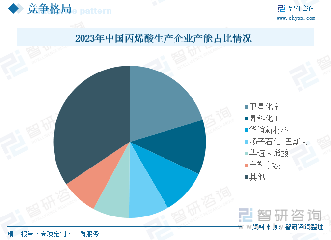 2023年中国丙烯酸生产企业产能占比情况