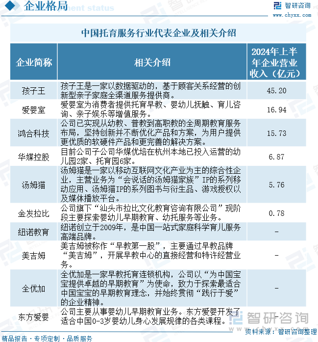 中国托育服务行业代表企业及相关介绍