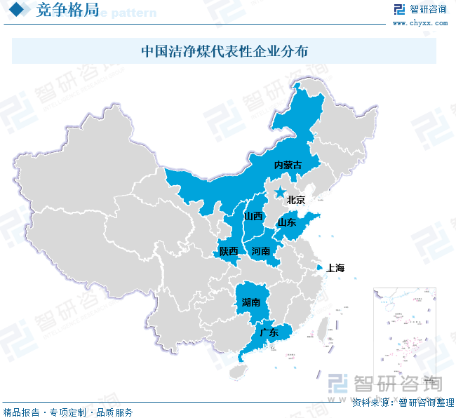 中国洁净煤代表性企业分布