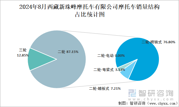 2024年8月西藏新珠峰摩托车有限公司摩托车销量结构占比统计图