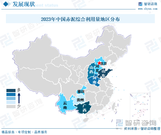 2023年中国赤泥综合利用量地区分布