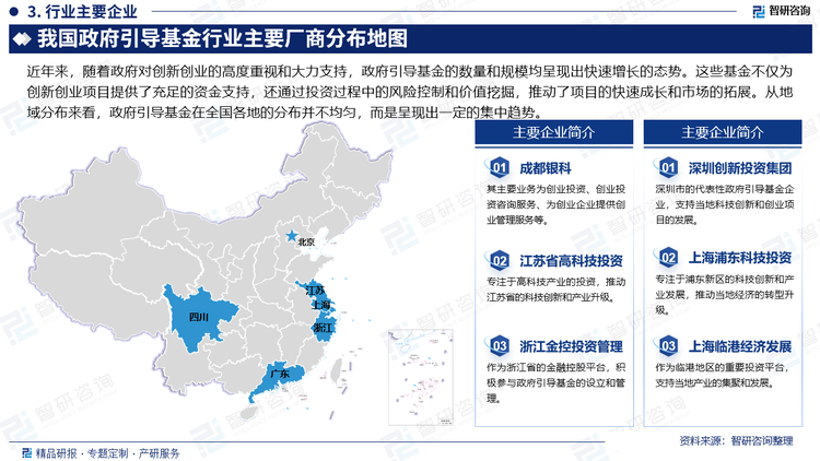 近年来，随着政府对创新创业的高度重视和大力支持，政府引导基金的数量和规模均呈现出快速增长的态势。这些基金不仅为创新创业项目提供了充足的资金支持，还通过投资过程中的风险控制和价值挖掘，推动了项目的快速成长和市场的拓展。从地域分布来看，政府引导基金在全国各地的分布并不均匀，而是呈现出一定的集中趋势。