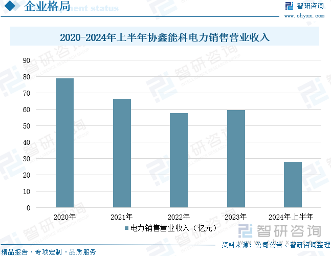 2020-2024年上半年协鑫能科电力销售营业收入