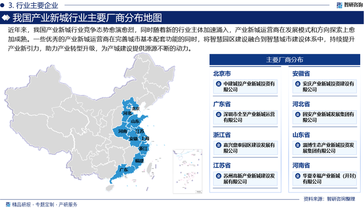 近年来，我国产业新城行业竞争态势愈演愈烈，同时随着新的行业主体加速涌入，产业新城运营商在发展模式和方向探索上愈加成熟。多数产业新城运营商在产业发展和转型升级上较去年有了进一步的提升。一些优秀的产业新城运营商始终坚持“以人为本”的理念，在完善城市基本配套功能的同时，将智慧园区建设融合到智慧城市建设体系中，持续提升产业新引力，助力产业转型升级，为产城建设提供源源不断的动力。