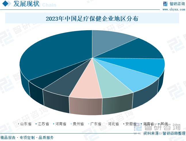 2023年中国足疗保健企业地区分布