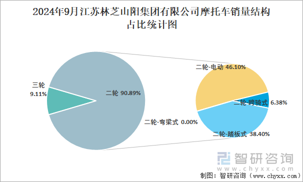 2024年9月江苏林芝山阳集团有限公司摩托车销量结构占比统计图